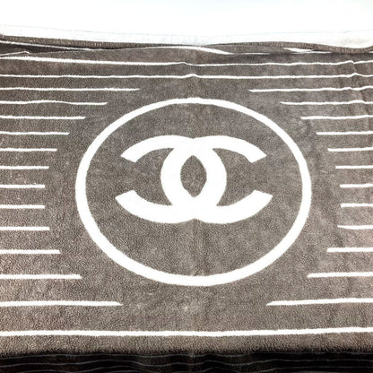 CHANEL towel cotton Gray type logo stripe CC COCO Mark