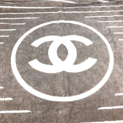 CHANEL towel cotton Gray type logo stripe CC COCO Mark