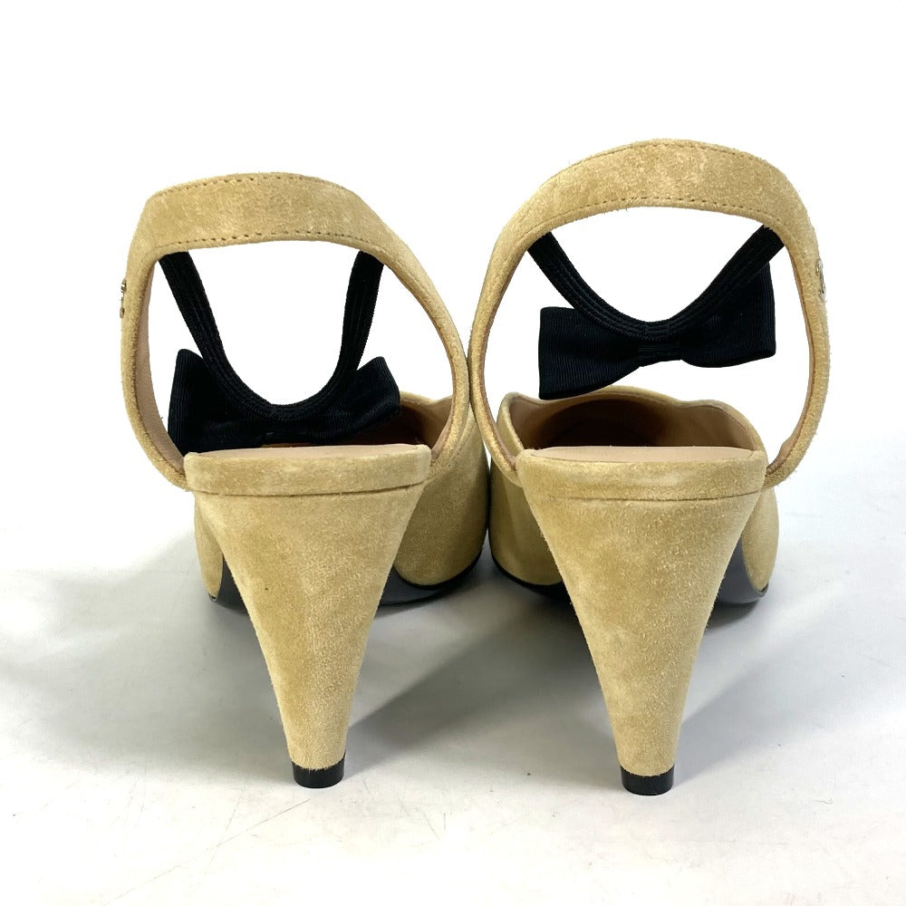 CHANEL Mule G36360 Canvas/Suede , Canvas/Suede Beige x black Heel CC logo COCO Mark Ribbon bicolor Women 37