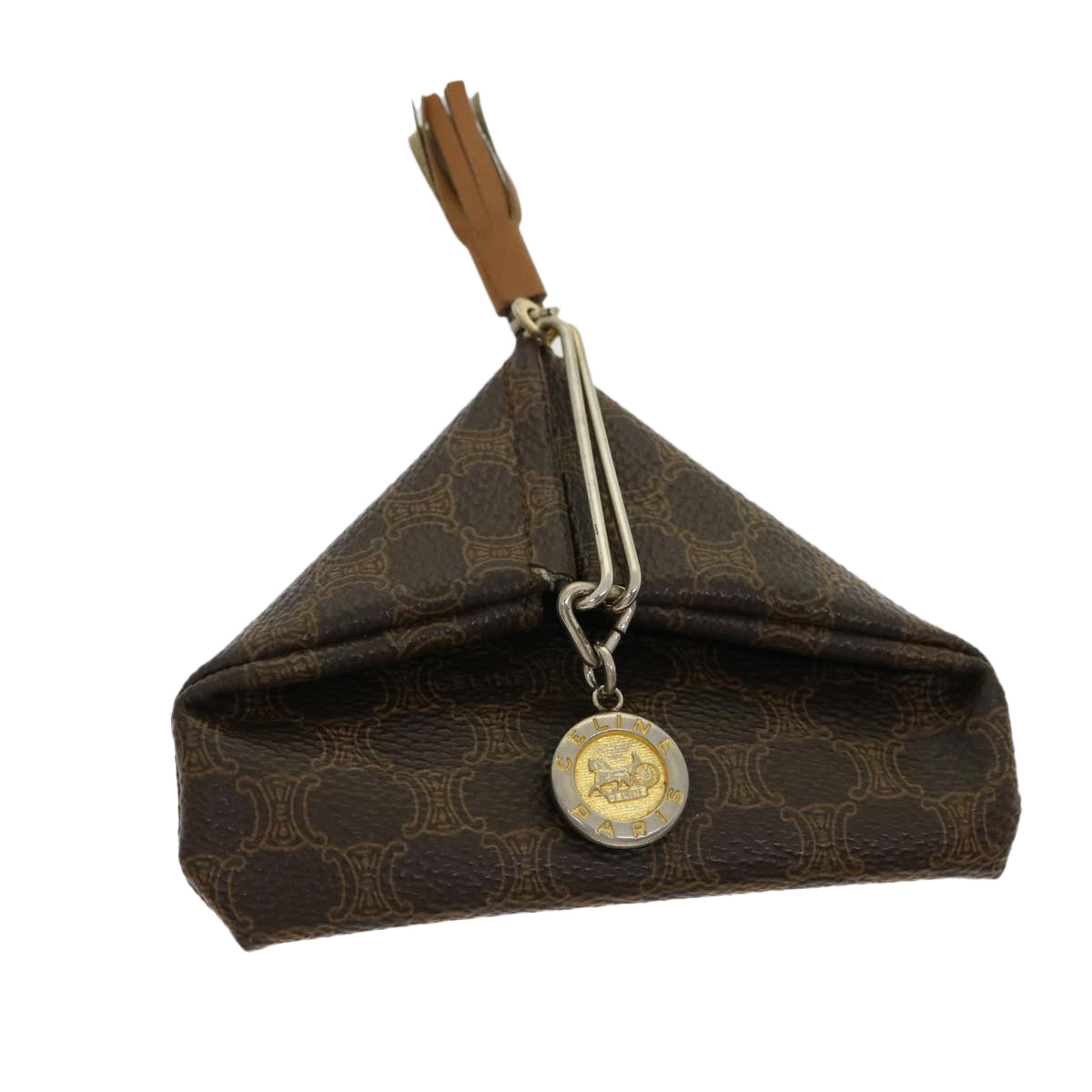 Luxury CELINE Macadam Canvas Fringe Coin Purse PVC Leather Brown  30370
