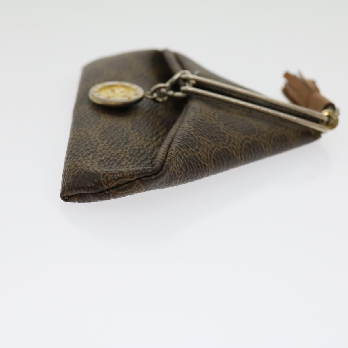 Luxury CELINE Macadam Canvas Fringe Coin Purse PVC Leather Brown  30370