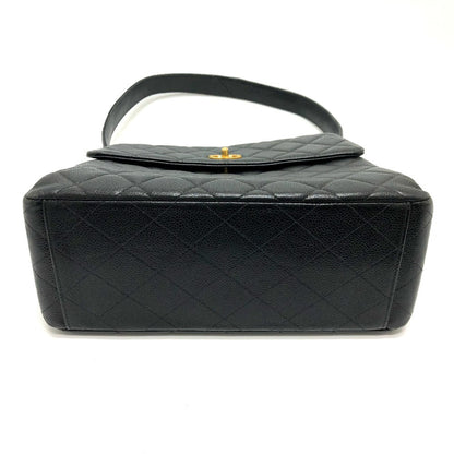 CHANEL Shoulder Bag Caviar skin black COCO Mark Matrasse CC
