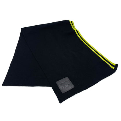 CHANEL Scarf Wool/Cashmere, Wool/Silk/Cashmere black x fluorescent green Sports CC COCO Mark unisex(Unisex)