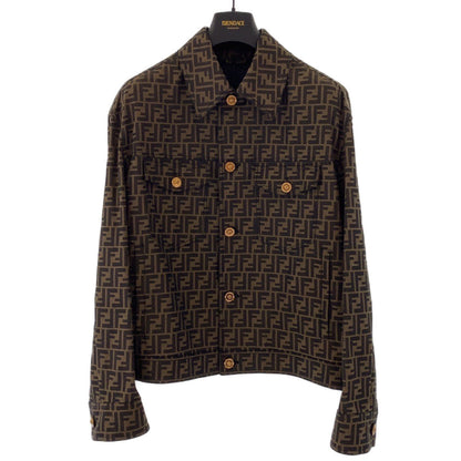 FENDI tailored jacket Polyester, Cotton Brown Zucca Pattern Medusa Jacquard Blazer Jacket FENDACE Fender Zucca Pattern Medusa Fendi Versace collaboration mens 52
