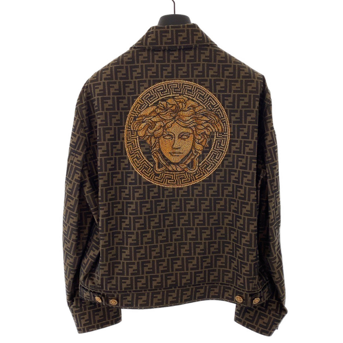 FENDI tailored jacket Polyester, Cotton Brown Zucca Pattern Medusa Jacquard Blazer Jacket FENDACE Fender Zucca Pattern Medusa Fendi Versace collaboration mens 52