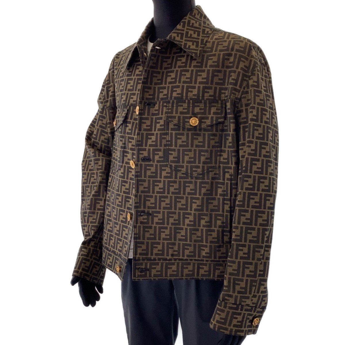 FENDI tailored jacket Polyester, Cotton Brown Zucca Pattern Medusa Jacquard Blazer Jacket FENDACE Fender Zucca Pattern Medusa Fendi Versace collaboration mens 52