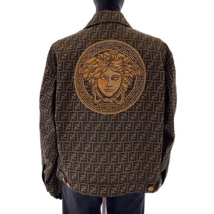 FENDI tailored jacket Polyester, Cotton Brown Zucca Pattern Medusa Jacquard Blazer Jacket FENDACE Fender Zucca Pattern Medusa Fendi Versace collaboration mens 52