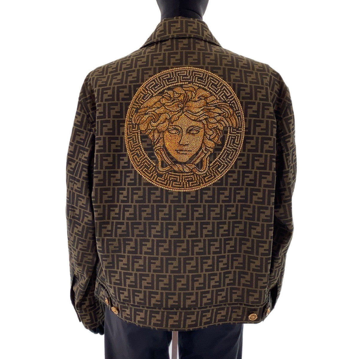 FENDI tailored jacket polyester Brown FENDACE Fender Zucca Pattern Medusa Fendi Versace collaboration 52