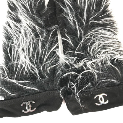 CHANEL Glove Nubuck black mitten type CC COCO Mark Fur Women 7.5