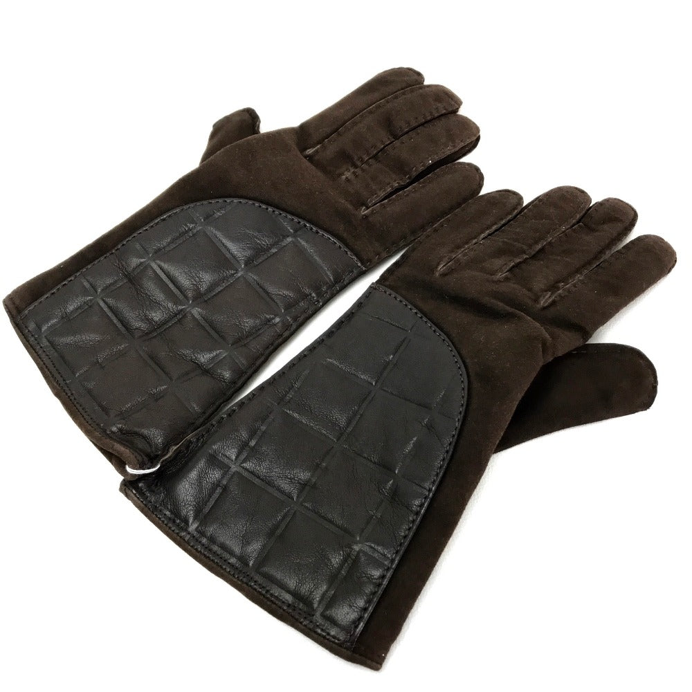 CHANEL Glove Lambskin, Suede, (Inner) Cashmere Dark brown Chocolate bar Leather Gloves Women 7