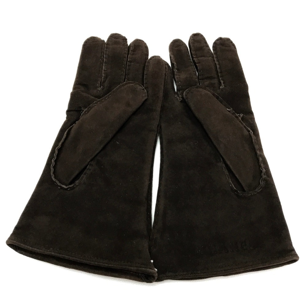 CHANEL Glove Lambskin, Suede, (Inner) Cashmere Dark brown Chocolate bar Leather Gloves Women 7