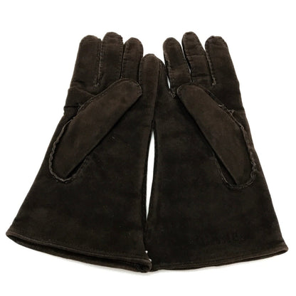 CHANEL Glove Lambskin, Suede, (Inner) Cashmere Dark brown Chocolate bar Leather Gloves Women 7