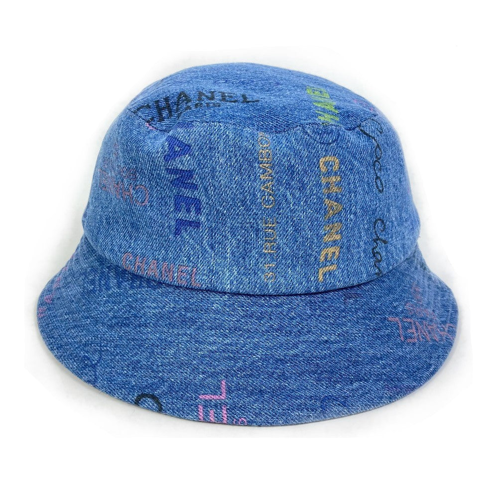CHANEL hat denim blue Total pattern logo denim crusher hat Women M
