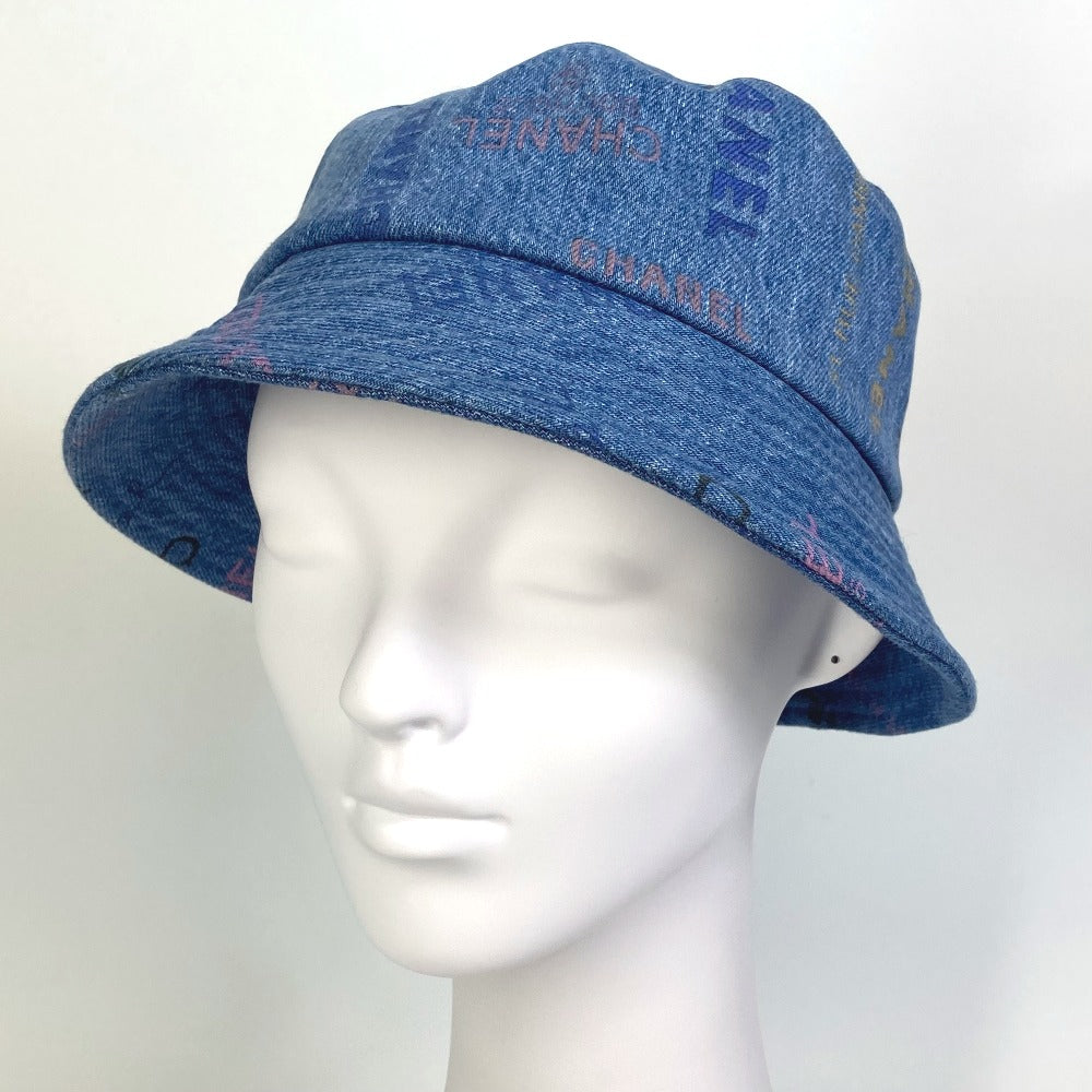 CHANEL hat denim blue Total pattern logo denim crusher hat Women M