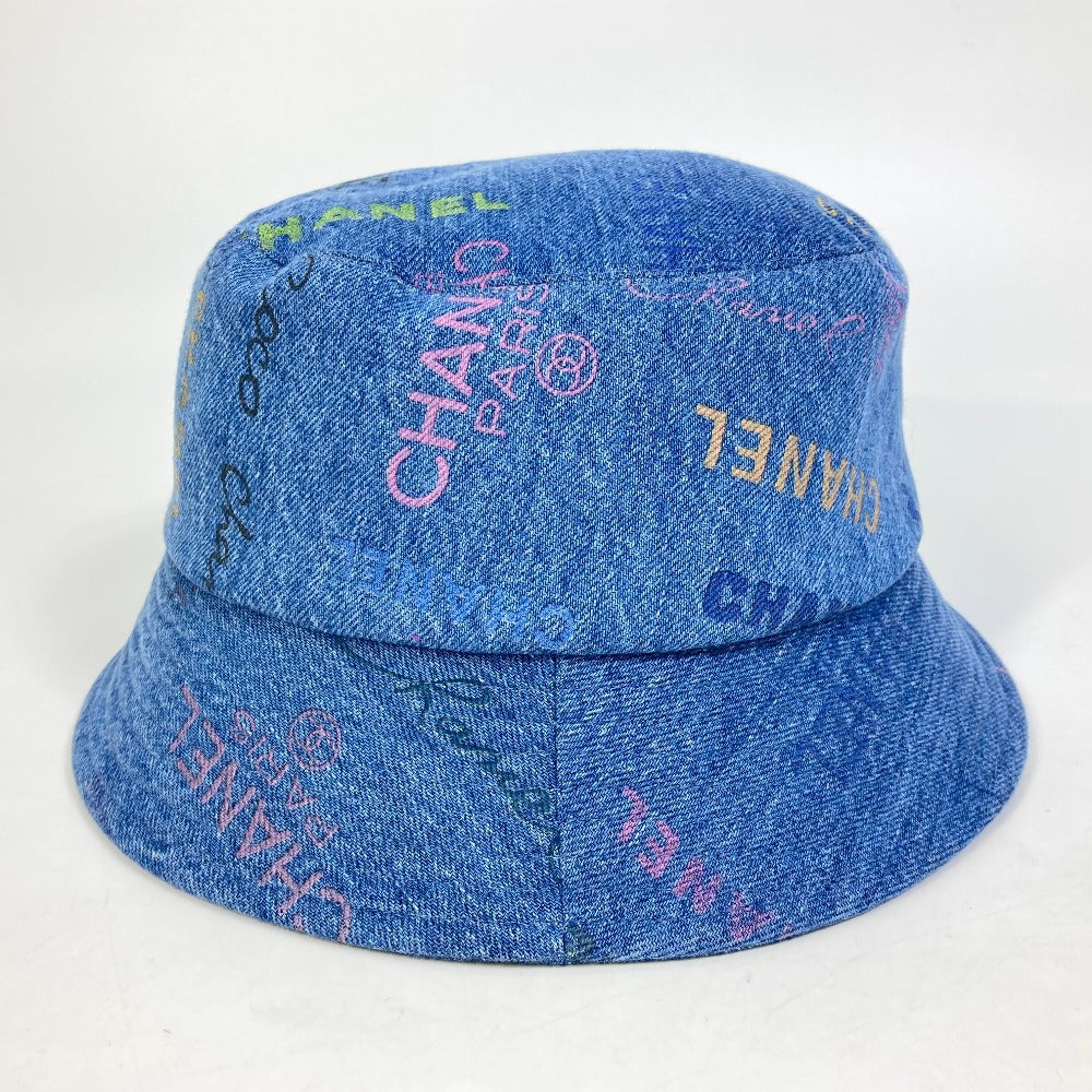 CHANEL hat denim blue Total pattern logo denim crusher hat Women M
