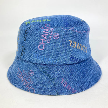 CHANEL hat denim blue Total pattern logo denim crusher hat Women M