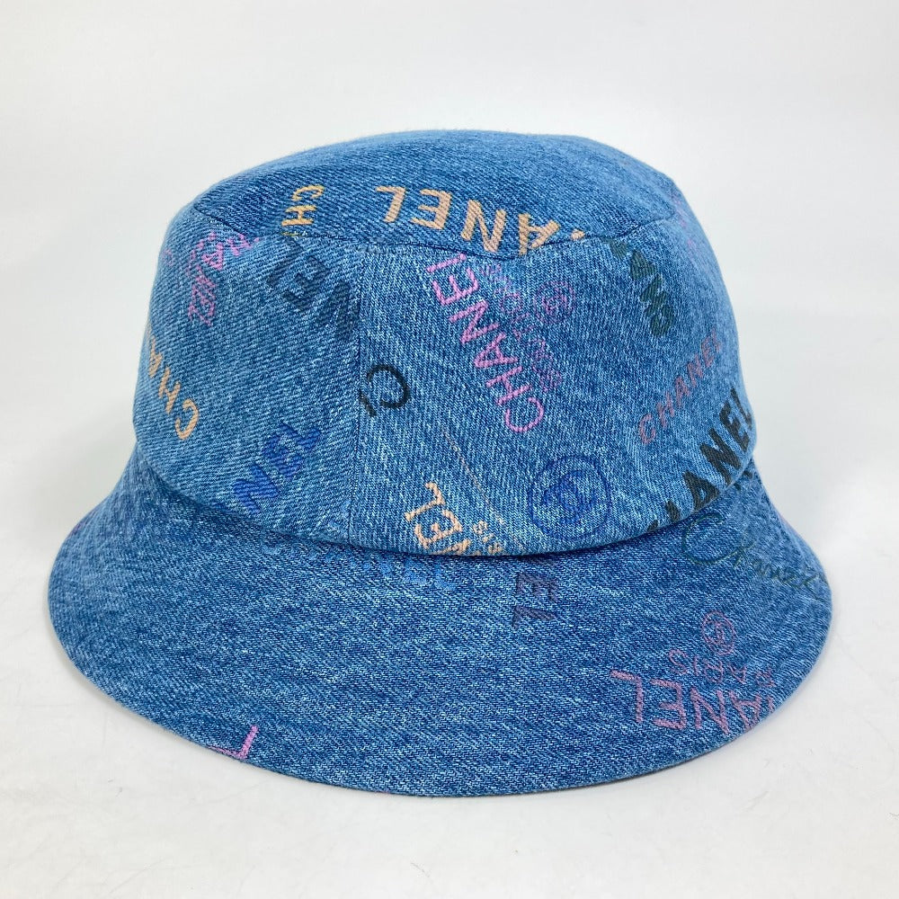 CHANEL hat denim blue Total pattern logo denim crusher hat Women M
