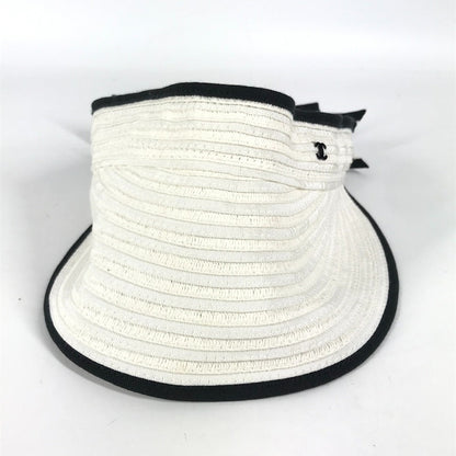 CHANEL Sun visor Raffia white 22P CC COCO Mark Ribbon M