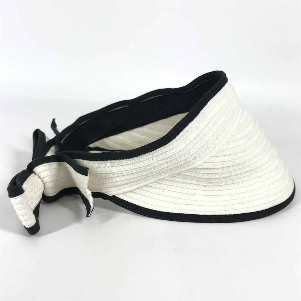 CHANEL Sun visor Raffia white 22P CC COCO Mark Ribbon M