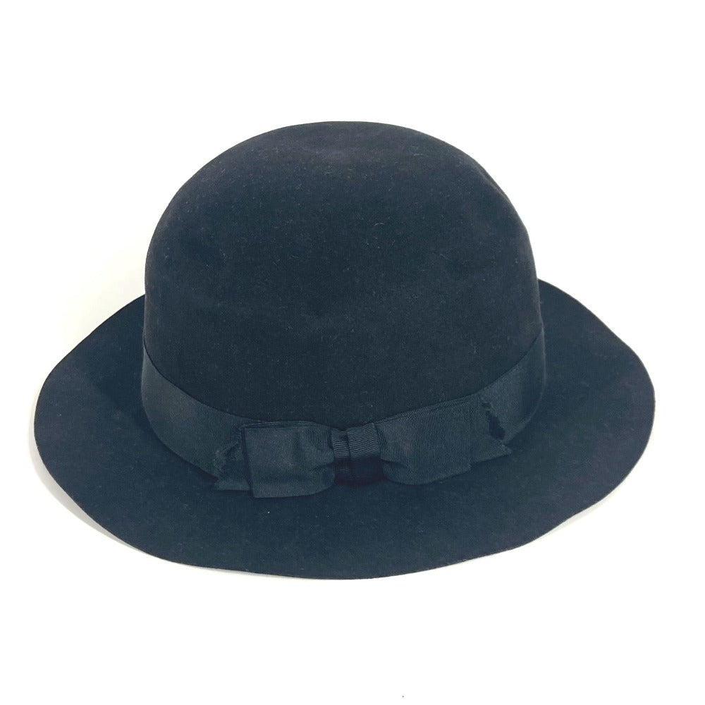 CHANEL hat felt black vintage logo ribbon Women
