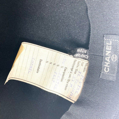 CHANEL hat felt black vintage logo ribbon Women