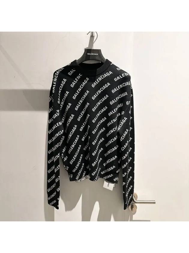 Luxury Balenciaga Trending 2025 All-Over Mini Logo Wool Knit Top Black