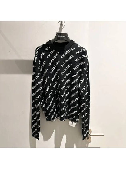 Luxury Balenciaga Trending 2025 All-Over Mini Logo Wool Knit Top Black