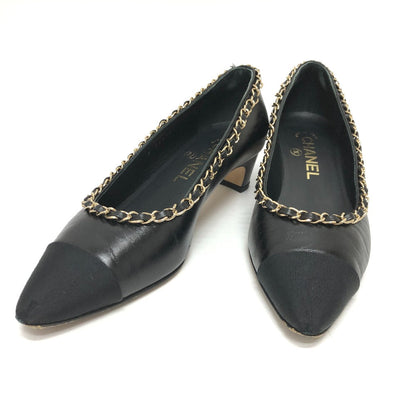 CHANEL pumps G35386 leather black 20C CC COCO Mark Chain 35  1/2C