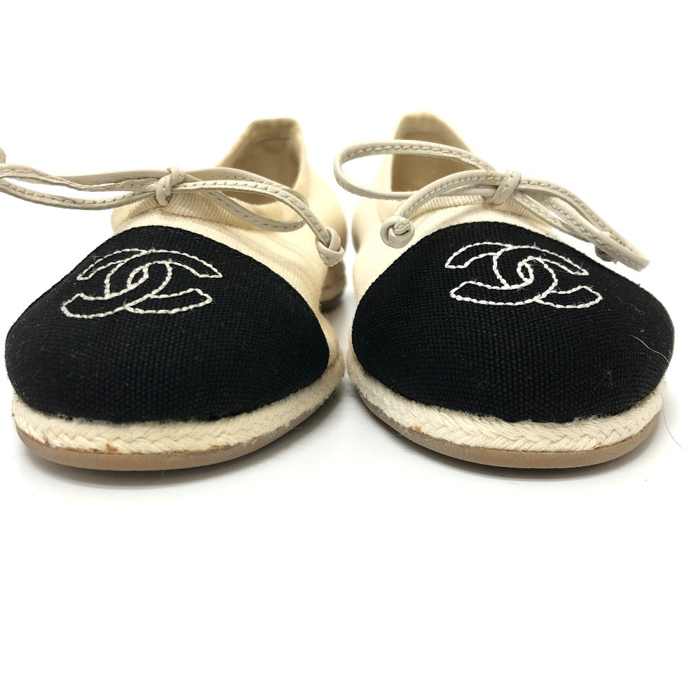 CHANEL pumps canvas white COCO Mark Espado Ribbon Women 35