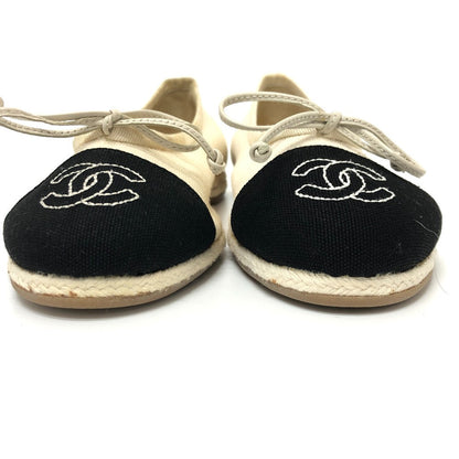 CHANEL pumps canvas white COCO Mark Espado Ribbon Women 35