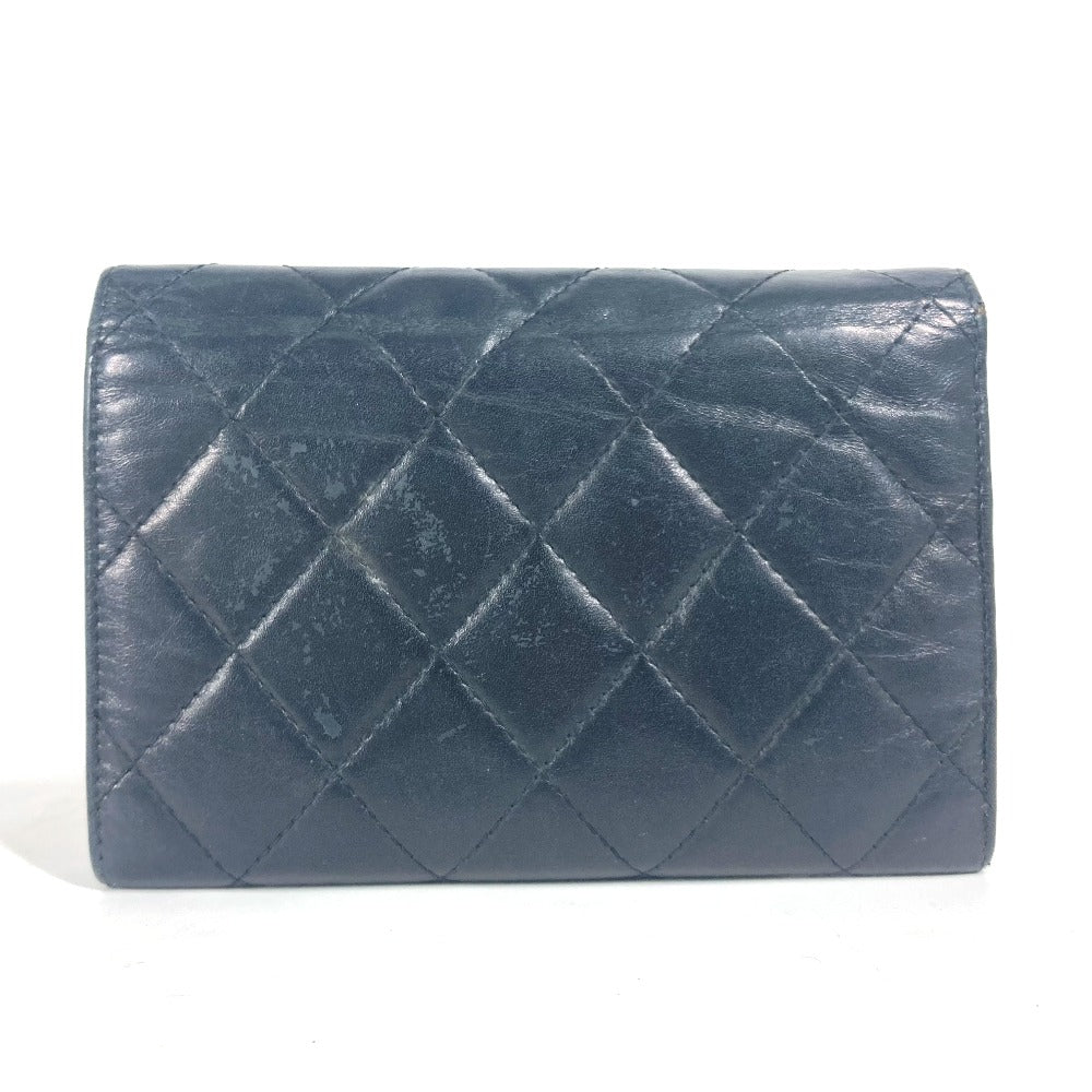 CHANEL Folded wallet leather black Cambon line CC COCO Mark Women