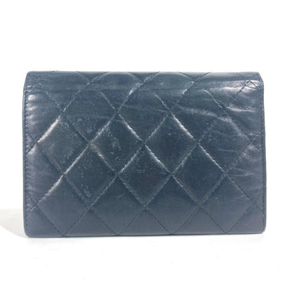 CHANEL Folded wallet leather black Cambon line CC COCO Mark Women