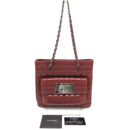 CHANEL Tote Bag lambskin Red Chocolate bar 2.55