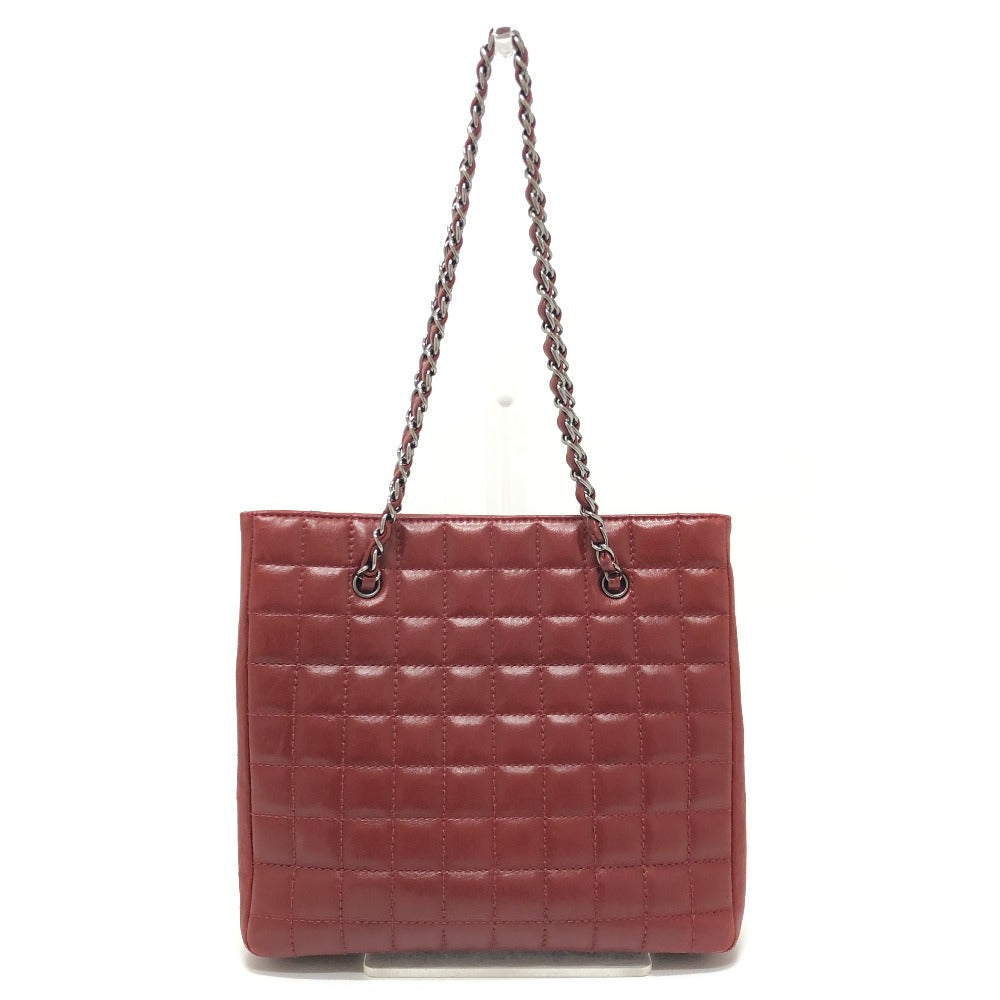 CHANEL Tote Bag lambskin Red Chocolate bar 2.55