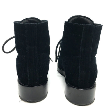 CHANEL boots G34954 velvet black CC COCO Mark Lace up Women 37.5