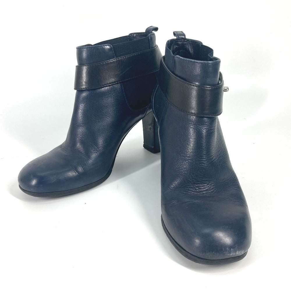 CHANEL boots G29293 leather Navy short boots shoes shoes heels CC COCO Mark Turnlock 37 1/2C