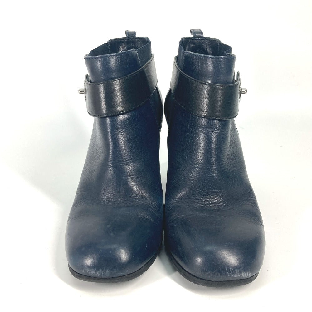 CHANEL boots G29293 leather Navy short boots shoes shoes heels CC COCO Mark Turnlock 37 1/2C