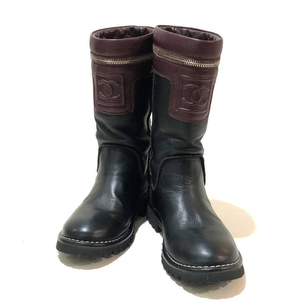 CHANEL boots lambskin Black x Bordeaux Here Cocoon Women 35