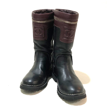 CHANEL boots lambskin Black x Bordeaux Here Cocoon Women 35