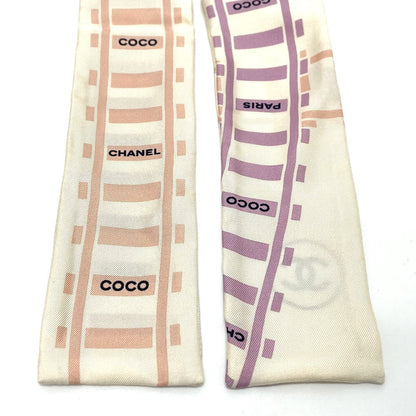 CHANEL scarf silk white CCCOCO Mark Track motif Women