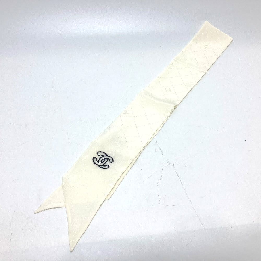 CHANEL scarf silk white COCO Mark Matrasse Women