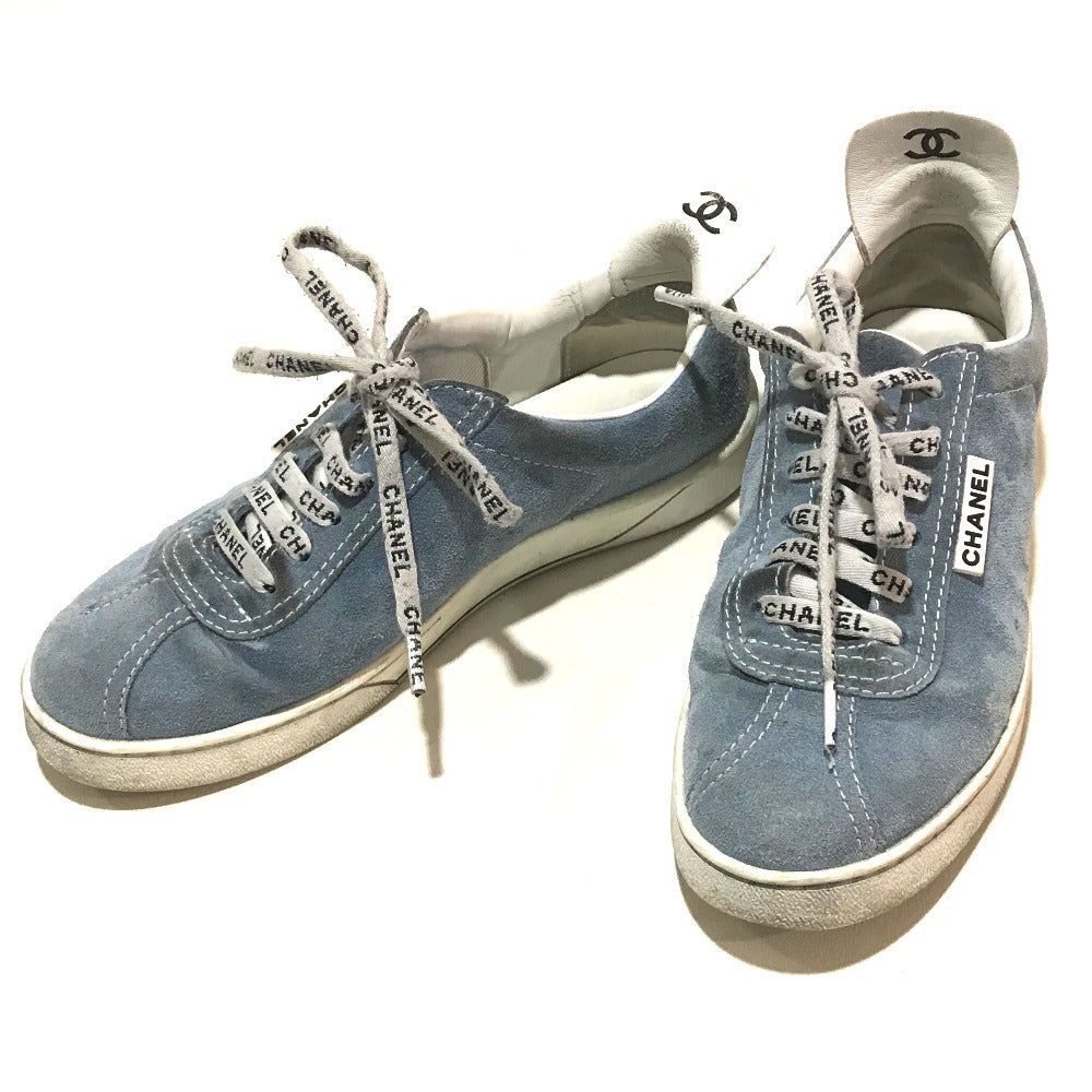 CHANEL sneakers G34085 X51128 suede Light blue typex white 19C logo shoelaces Women 38