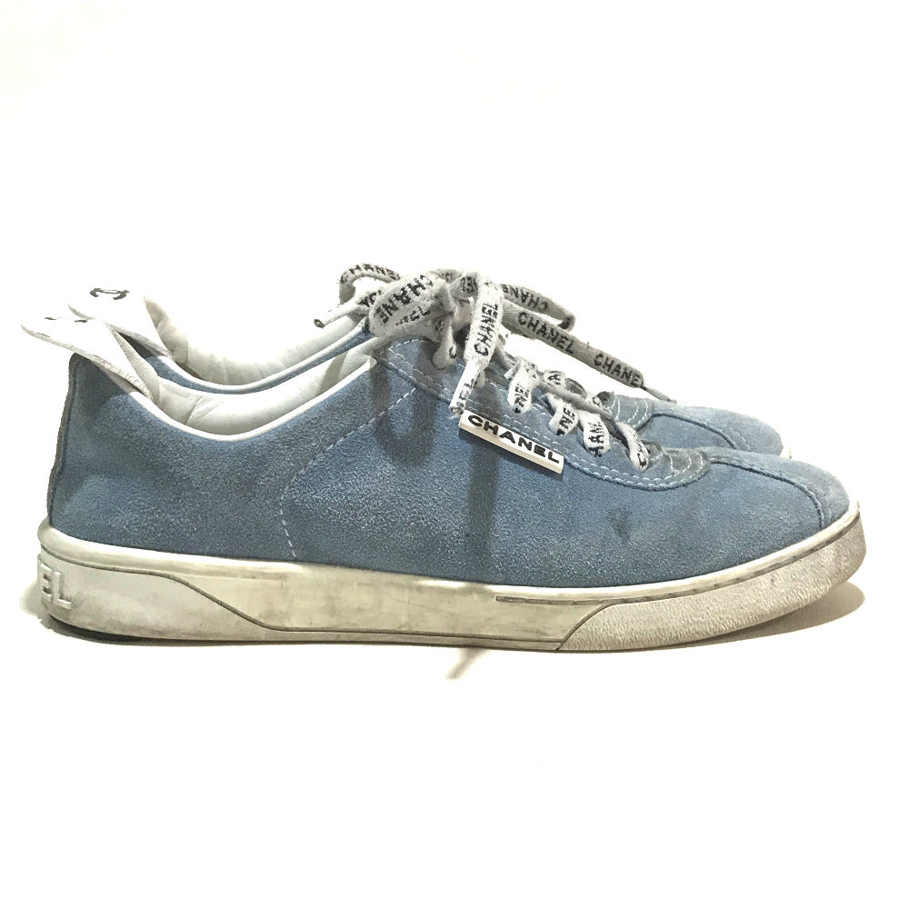 CHANEL sneakers G34085 X51128 suede Light blue typex white 19C logo shoelaces Women 38