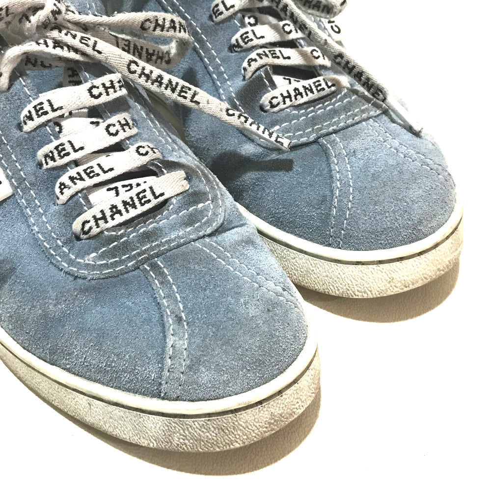 CHANEL sneakers G34085 X51128 suede Light blue typex white 19C logo shoelaces Women 38