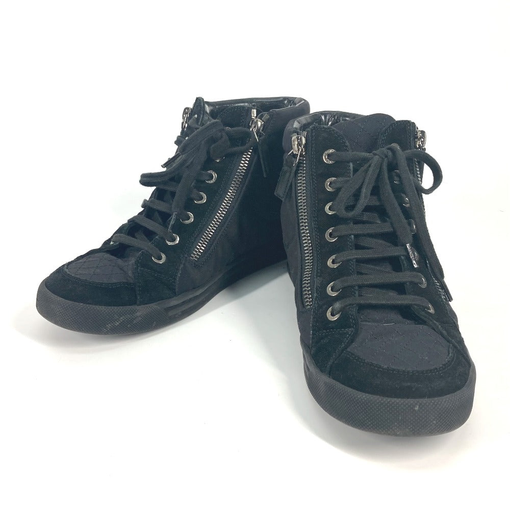 CHANEL sneakers G30617 Canvas, Suede black shoes shoes zipper CC COCO Mark Quilting Women 39