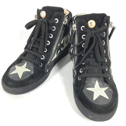 CHANEL sneakers G30243 Canvas / leather black 14A Star Fake Pearl Zip Star Women 35