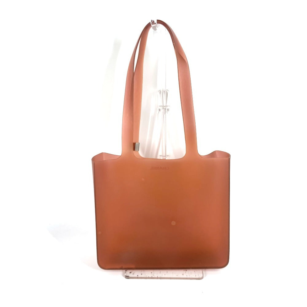 CHANEL Shoulder Bag rubber Brown logo beach bag