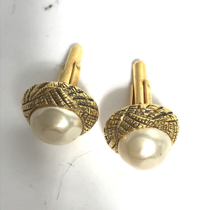 CHANEL cuffs metal gold vintage Fake pearl mens