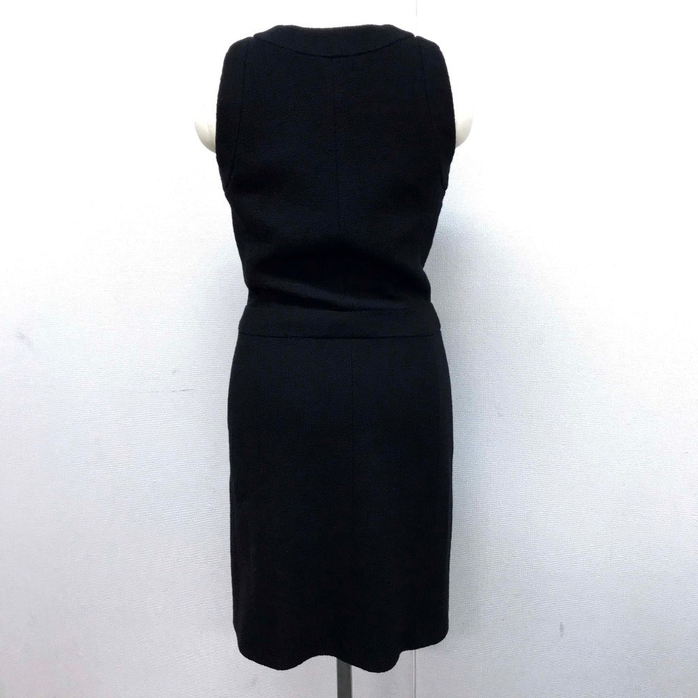 CHANEL one piece Tweed, Silk black 15C Beaded V-neck with front button Women 34