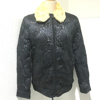 CHANEL Blouson Polyester, Cotton (1149), Microfiber (1865), ABS (1201), Acrylic (1767), Polyester (1168), PVC (1178), Stainless steel, Orirag fur Metallic black With fur 08A Women 38